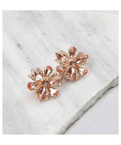 Women's Stunning Crystal Statement Stud Floral Clip On Earrings ROSE GOLD $10.29 Earrings