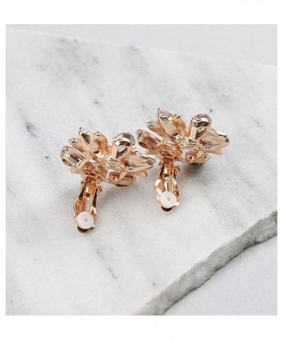 Women's Stunning Crystal Statement Stud Floral Clip On Earrings ROSE GOLD $10.29 Earrings