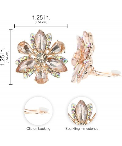 Women's Stunning Crystal Statement Stud Floral Clip On Earrings ROSE GOLD $10.29 Earrings