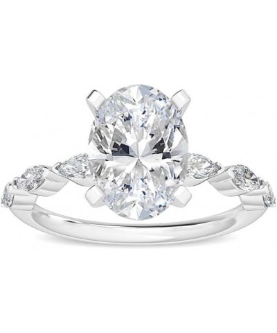 1-5 Carat (ctw) White Gold Oval,Marquise Cut LAB GROWN Diamond Side Stone Engagement Ring (Color E-F Clarity VS2-SI1) 7.0 Whi...