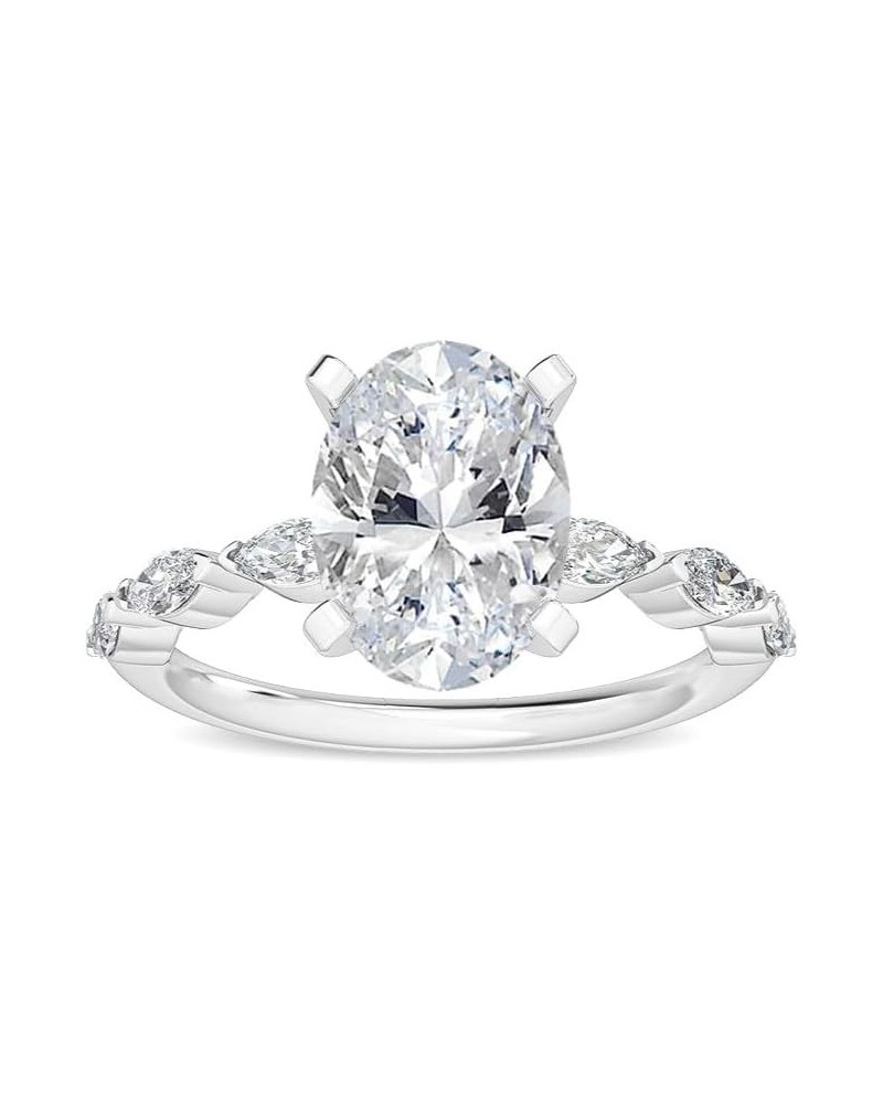 1-5 Carat (ctw) White Gold Oval,Marquise Cut LAB GROWN Diamond Side Stone Engagement Ring (Color E-F Clarity VS2-SI1) 7.0 Whi...