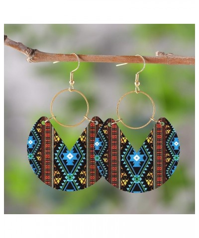 Boho Wood Geometric Earrings Bohemian Stripe Stitching Earrings Colorful Wooden Earrings For Women C $4.61 Earrings