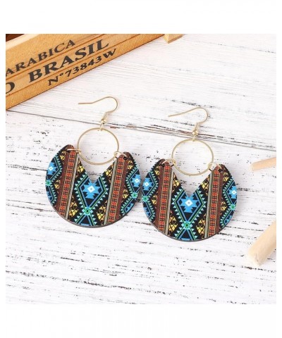 Boho Wood Geometric Earrings Bohemian Stripe Stitching Earrings Colorful Wooden Earrings For Women C $4.61 Earrings