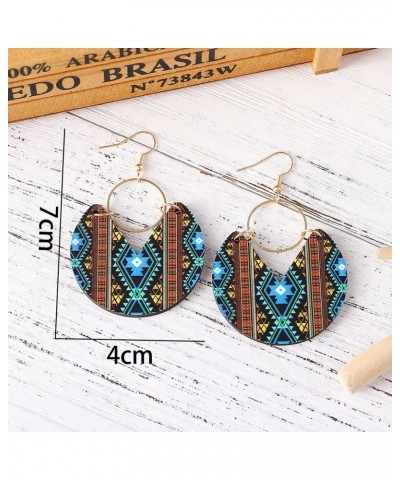 Boho Wood Geometric Earrings Bohemian Stripe Stitching Earrings Colorful Wooden Earrings For Women C $4.61 Earrings