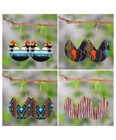 Boho Wood Geometric Earrings Bohemian Stripe Stitching Earrings Colorful Wooden Earrings For Women C $4.61 Earrings