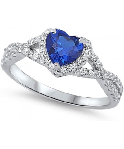 CHOOSE YOUR COLOR Sterling Silver Heart Halo Promise Ring Blue (Simulated Sapphire) $32.47 Rings