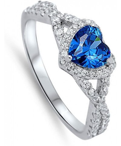 CHOOSE YOUR COLOR Sterling Silver Heart Halo Promise Ring Blue (Simulated Sapphire) $32.47 Rings