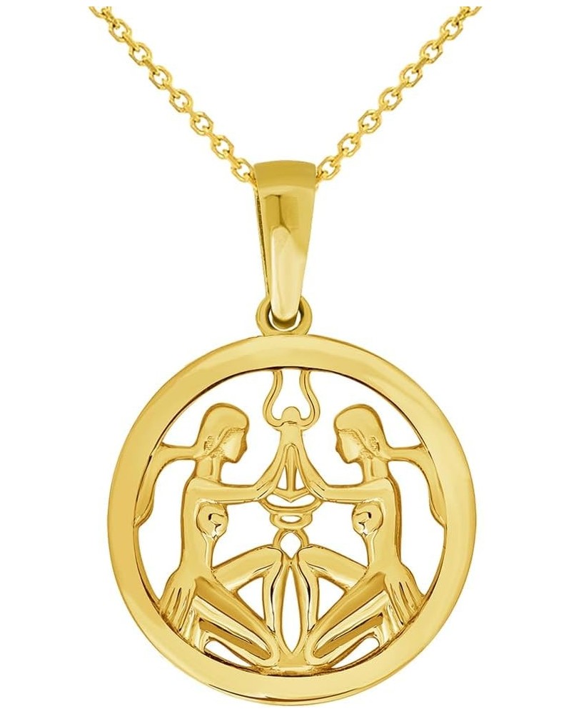 14k Yellow Gold Round Zodiac Sign Charm Horoscope Pendant Necklace (Small) 18.0 Inches Gemini $77.00 Necklaces