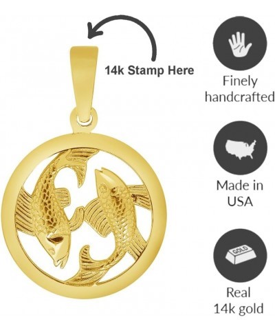 14k Yellow Gold Round Zodiac Sign Charm Horoscope Pendant Necklace (Small) 18.0 Inches Gemini $77.00 Necklaces