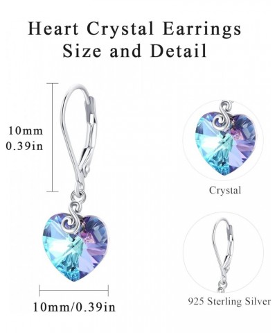 Sterling Silver Leverback Drop Earring with Austrian Crystal Hypoallergenic Heart Dangle Earrings for Sensitive Ears Jewelry ...