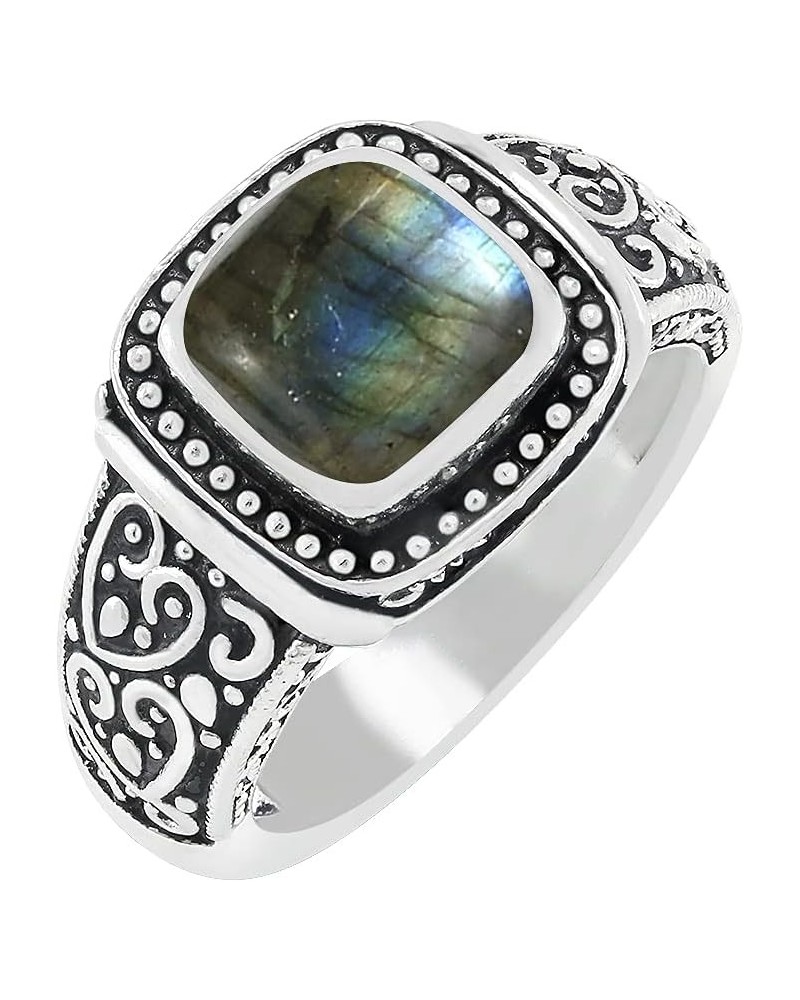 2.05Cts Southwestern Style Cushion Natural Gemstone Silver Plated Statement Ring For Women, Jewelry Gift for her mom wife Lab...