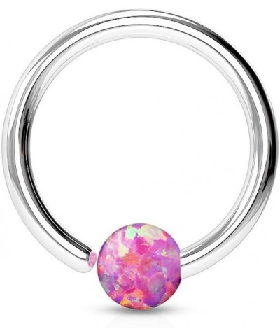 20g, 18g, 16g, 14g 316L Surgical Steel Opal Ball Fixed on End Hoop Ring T: 16g, L: 3/8", B: 3mm, Opal Pink $10.25 Body Jewelry