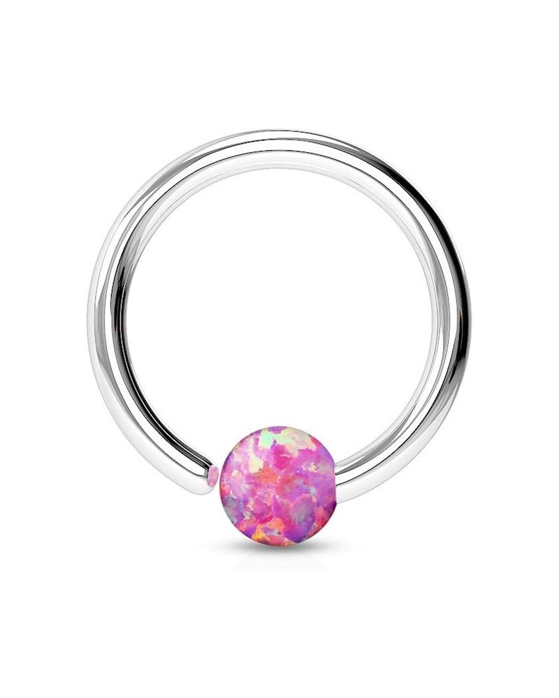 20g, 18g, 16g, 14g 316L Surgical Steel Opal Ball Fixed on End Hoop Ring T: 16g, L: 3/8", B: 3mm, Opal Pink $10.25 Body Jewelry