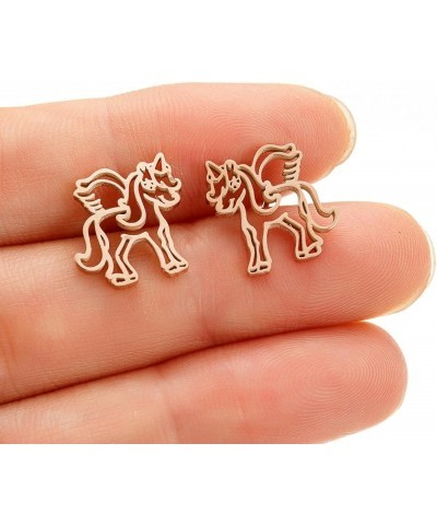 Hollow Unicorn Small Stud Earrings for Women Teen Girls Stainless Steel Horse Animal Angel Wings Cartilage Studs Earring Cute...