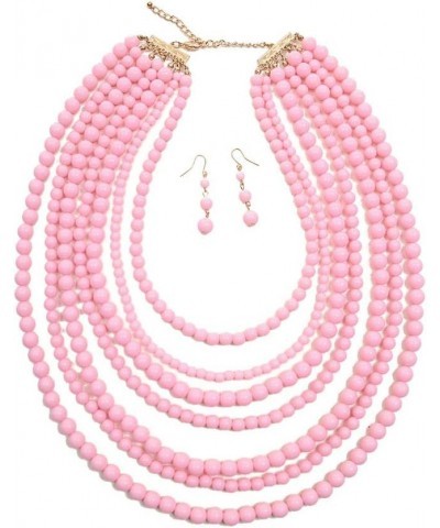 JY Fashion 7 Strand Layered Bead Luxury Costume Necklace Set Light Pink $10.31 Jewelry Sets