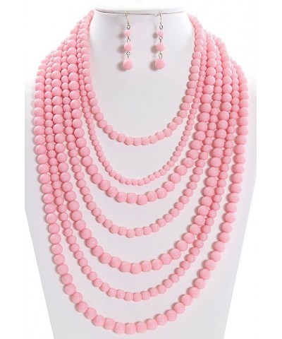 JY Fashion 7 Strand Layered Bead Luxury Costume Necklace Set Light Pink $10.31 Jewelry Sets