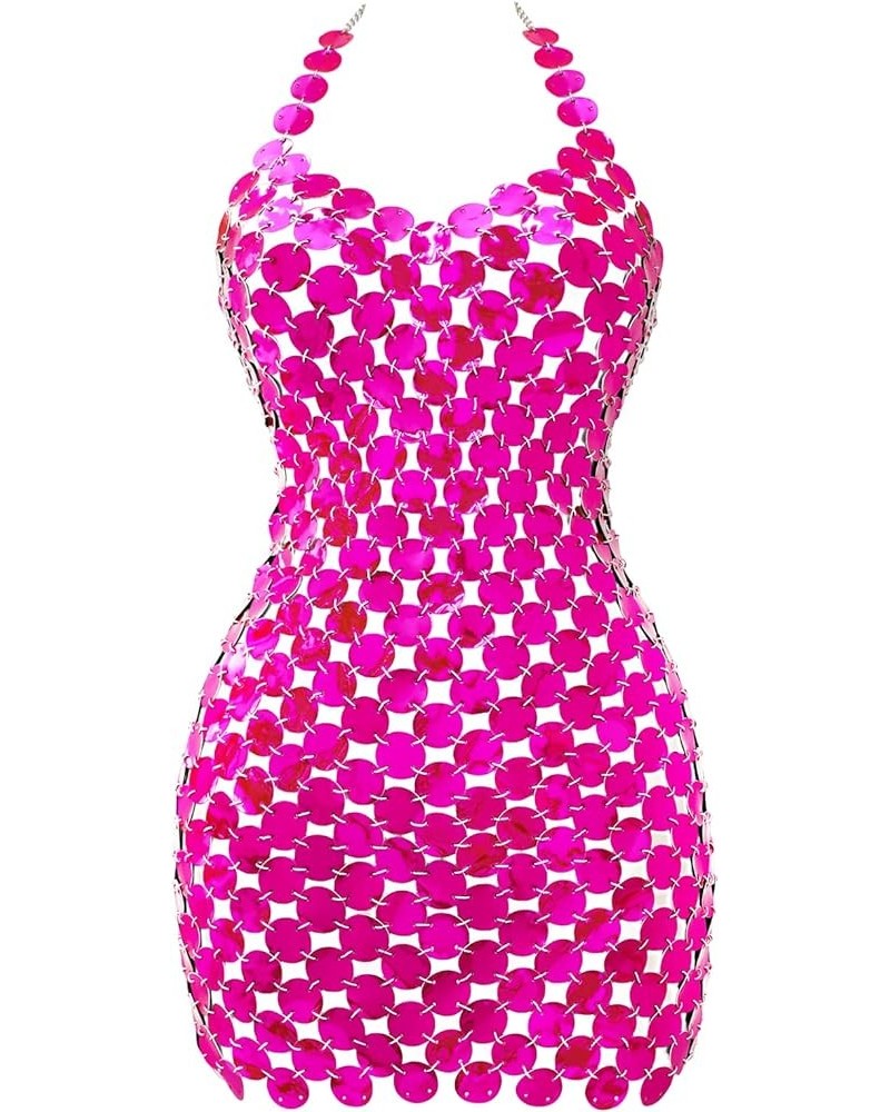 Sequin Body Chain Dress,Halter Backless Beach Bikini Dress,Summer Hollow V-Neck Pu Body Jewelry for Women Large Rose Red $44....