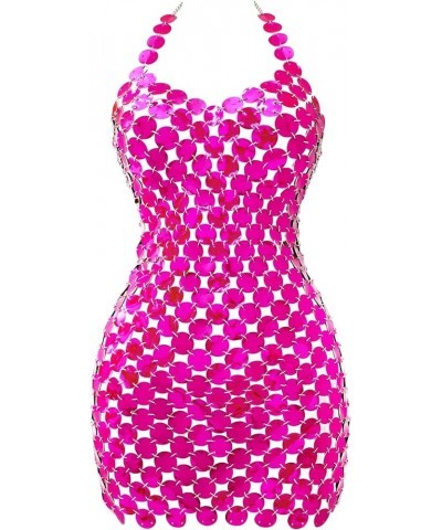 Sequin Body Chain Dress,Halter Backless Beach Bikini Dress,Summer Hollow V-Neck Pu Body Jewelry for Women Large Rose Red $44....