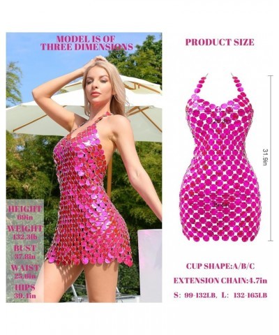 Sequin Body Chain Dress,Halter Backless Beach Bikini Dress,Summer Hollow V-Neck Pu Body Jewelry for Women Large Rose Red $44....