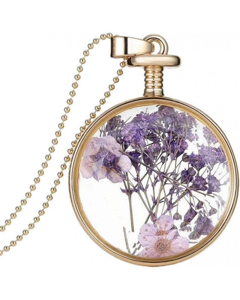 DIY Dried Flower Round Lockets Pendant Chain Necklace Women Birthday Jewelry Gift Color 4 gold-plated-base $4.99 Necklaces