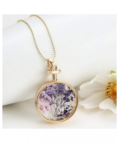 DIY Dried Flower Round Lockets Pendant Chain Necklace Women Birthday Jewelry Gift Color 4 gold-plated-base $4.99 Necklaces