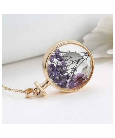 DIY Dried Flower Round Lockets Pendant Chain Necklace Women Birthday Jewelry Gift Color 4 gold-plated-base $4.99 Necklaces