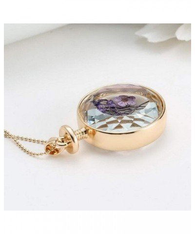 DIY Dried Flower Round Lockets Pendant Chain Necklace Women Birthday Jewelry Gift Color 4 gold-plated-base $4.99 Necklaces