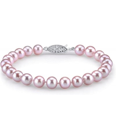 14K Gold 9-10mm AAA Quality Round Pink Freshwater Cultured Pearl Bracelet for Women 8.0 Inches White Gold $115.08 Bracelets