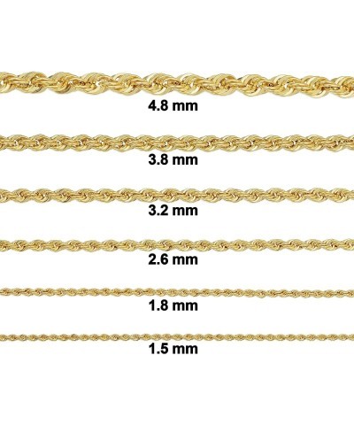 10k Yellow Gold Rope Chain Necklace For Men And Women (choose from 1.5mm, 1.8mm, 2.6mm, 3.2mm, 3.8mm or 4.8mm. size from 16 u...