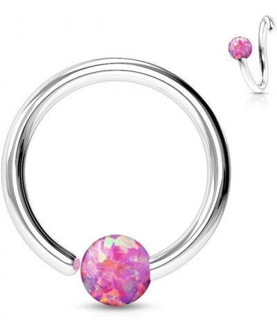 20g, 18g, 16g, 14g 316L Surgical Steel Opal Ball Fixed on End Hoop Ring T: 16g, L: 3/8", B: 3mm, Opal Pink $10.25 Body Jewelry