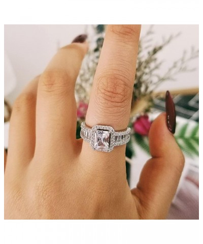 925 Sterling Silver Shiny Full Diamond Ring Cubic Zirconia Cocktail Rings CZ Cubic Zirconia Promise Halo Engagement Promise E...