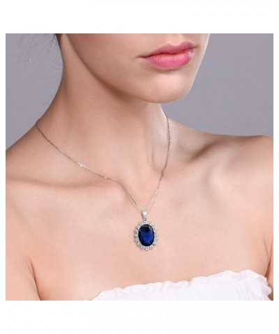 925 Sterling Silver Blue Simulated Sapphire Pendant Necklace For Women | 13.00 Cttw | Oval 13X18MM | with 18 Inch Silver Chai...