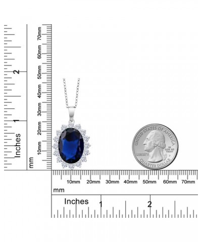 925 Sterling Silver Blue Simulated Sapphire Pendant Necklace For Women | 13.00 Cttw | Oval 13X18MM | with 18 Inch Silver Chai...