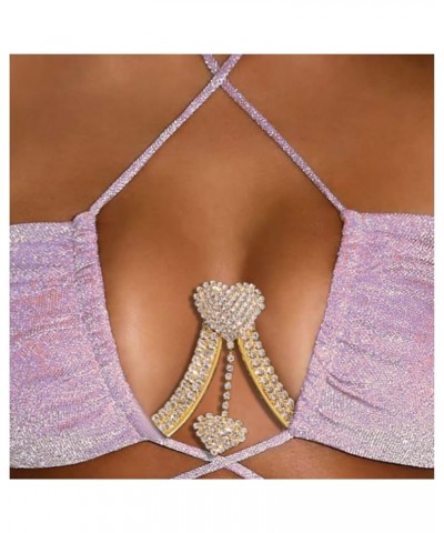 Rhinestone Chest Bracket Chain Trendy Crystal Heart Pendant Chest Bracket Bra Chain Sexy Bikini Bra Body Chain Jewelry for Wo...