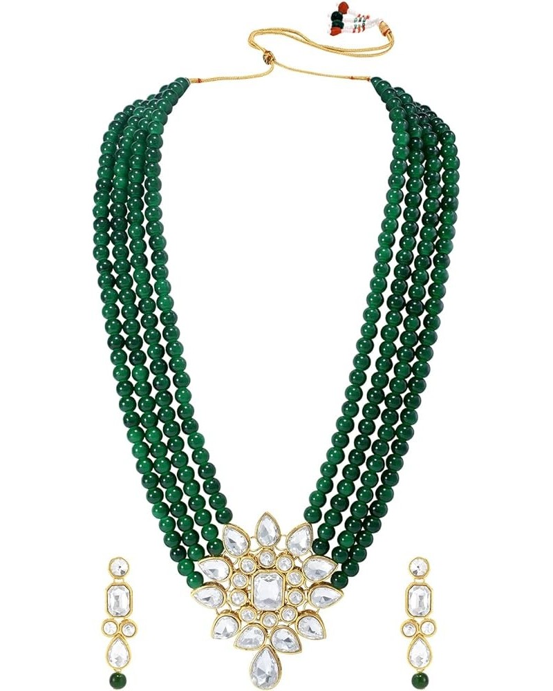 Ethnic Faux Kundan 5 Layer Necklace Indian Traditional Bollywood Jewelry Set For Women Girls Maroon Green-1 $17.48 Jewelry Sets