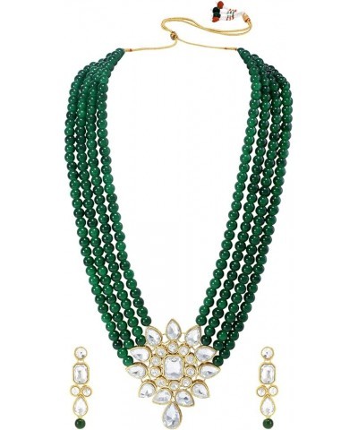 Ethnic Faux Kundan 5 Layer Necklace Indian Traditional Bollywood Jewelry Set For Women Girls Maroon Green-1 $17.48 Jewelry Sets