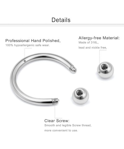 316L Stainless Steel Nose Hoop Rings Septum Piercing Cartilage Eyebrow Tragus Lip Ear Horseshoe Circular Rings Earring Body P...