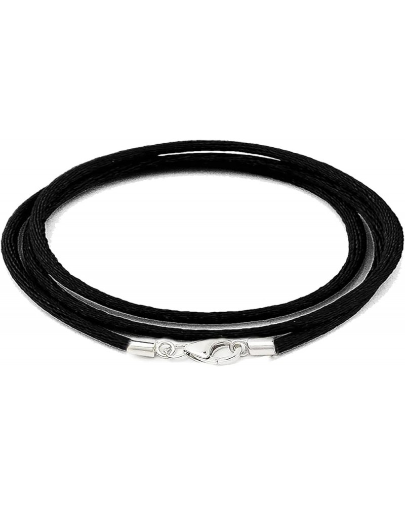 2mm Black Silk Cord Chain Necklace with 925 Sterling Silver Lobster Clasp, Unisex Smooth and Soft Rope Chain Necklace for Wom...