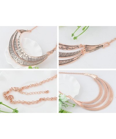 Vintage Egyptian Crescent Moon Shaped Bib Adjustable Statement Necklace Rose Gold $11.96 Necklaces