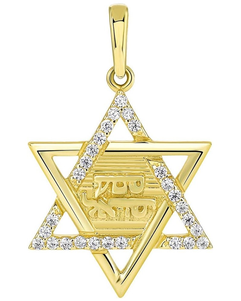 Solid 14K Yellow Gold Hebrew Shema Yisrael CZ Star of David Pendant $47.85 Pendants