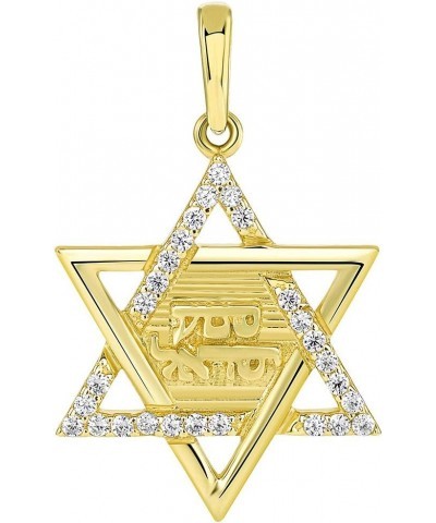 Solid 14K Yellow Gold Hebrew Shema Yisrael CZ Star of David Pendant $47.85 Pendants