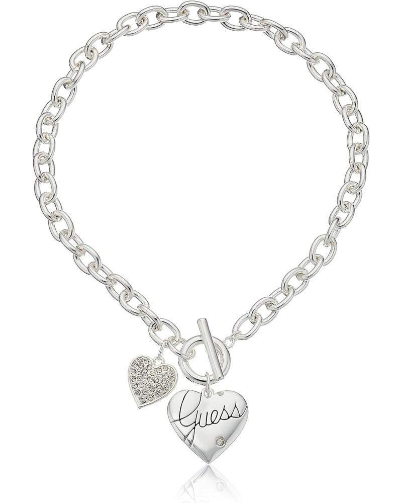 Basic Silver Logo Heart and Pave Heart Toggle Pendant Necklace $11.69 Necklaces