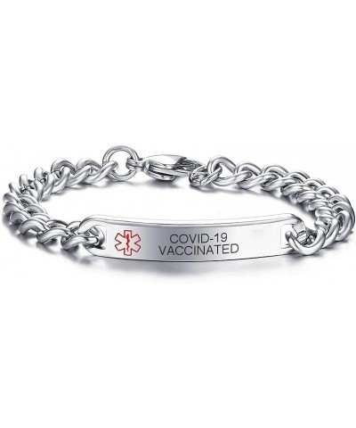 SHNIAN 8.07 Inches Free Engraving Stainless Steel Medical Alert ID Link-Bracelet Bracelet for Boys Women.Black ID,Red Medical...