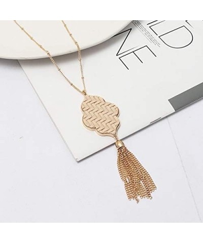 Gold Abalone Shell Druzy Stone Long Tassel Necklace Druzy Pendent Necklace Christmas Gift Quatrefoil - Beige leather $7.61 Ne...