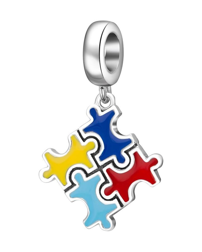 ARTCHARM Colorful Autism Awareness Puzzle Charms Heart Love Beads - 925 Sterling Silver Bead - Fits European Charm Beads Colo...