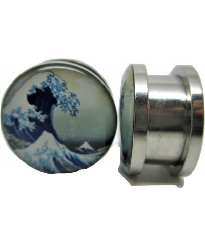 The Great Wave Ear Plugs - Stainless Steel Screw-On Ear Plugs - 7 Sizes *Pair* 9/16" (14mm) $9.15 Body Jewelry