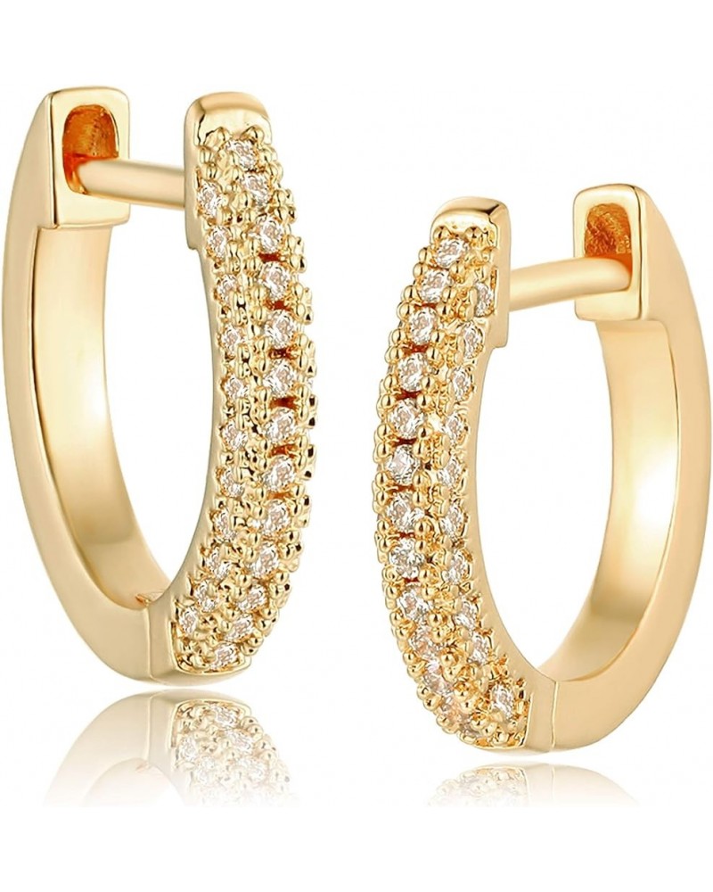 14K Gold Plated Hoop Earrings With Cubic Zirconia Dainty Huggie Earrings for Women Tiny White CZ $10.60 Earrings