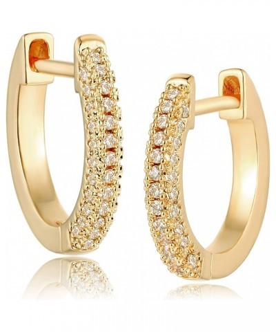 14K Gold Plated Hoop Earrings With Cubic Zirconia Dainty Huggie Earrings for Women Tiny White CZ $10.60 Earrings