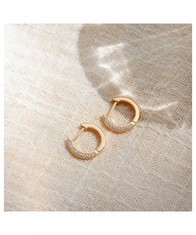 14K Gold Plated Hoop Earrings With Cubic Zirconia Dainty Huggie Earrings for Women Tiny White CZ $10.60 Earrings