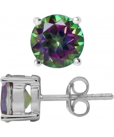 7mm Genuine Gemstone 925 Sterling Silver Stud Earrings Mystic Topaz $9.18 Earrings